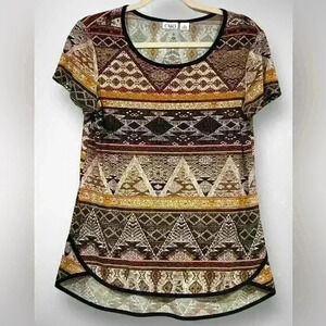 Women’s Geometric Aztec Striped Short Sleeve Lightweight Blouse Size XS